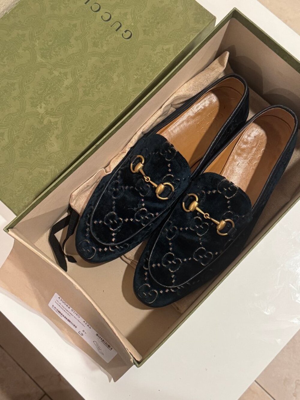 Gucci Quentin Jordaan GG Velvet Horsebit Loafers Navy Blue Men's 8.5 with Box
